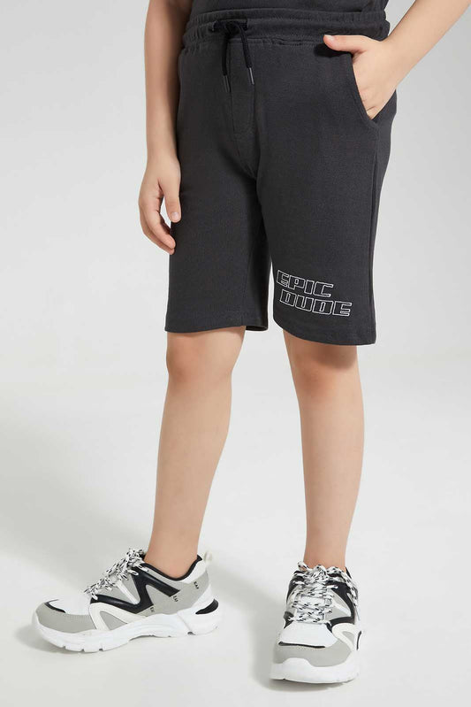 Redtag-Black-Print-Elasticated-Waist-Shorts-BOY-Shorts,-Category:Shorts,-Colour:Black,-Deals:New-In,-Filter:Boys-(2-to-8-Yrs),-New-In-BOY,-Non-Sale,-Section:Boys-(0-to-14Yrs),-TBL,-W22O-Boys-2 to 8 Years