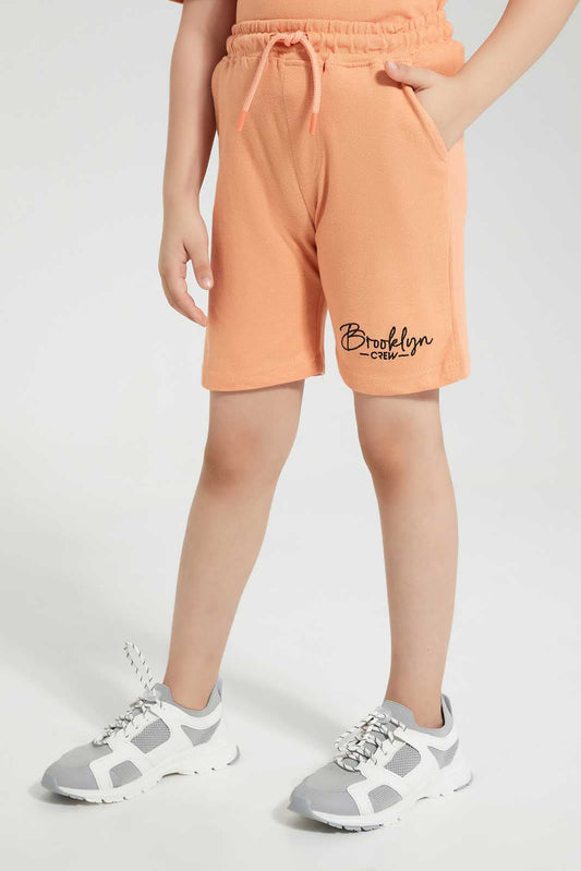 Redtag-Peach-Print-Elasticated-Waist-Shorts-BOY-Shorts,-Category:Shorts,-Colour:Apricot,-Deals:New-In,-Filter:Boys-(2-to-8-Yrs),-New-In-BOY,-Non-Sale,-Section:Boys-(0-to-14Yrs),-TBL,-W22O-Boys-2 to 8 Years
