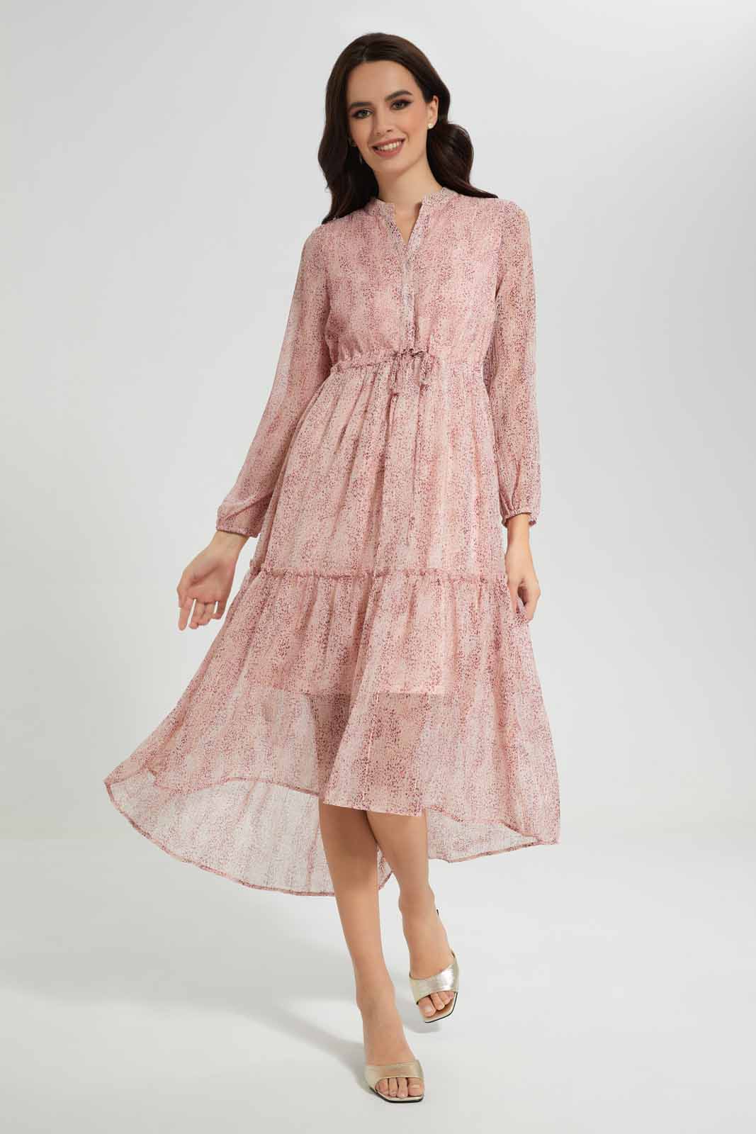 Redtag-Printed-Naxi-Layered-Dress-Category:Dresses,-Colour:Assorted,-Deals:New-In,-EID,-Filter:Women's-Clothing,-New-In-Women-APL,-Non-Sale,-Section:Women,-W22O,-Women-Dresses-Women's-