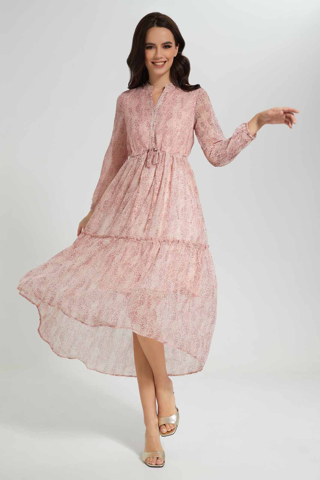 Redtag-Printed-Naxi-Layered-Dress-Category:Dresses,-Colour:Assorted,-Deals:New-In,-EID,-Filter:Women's-Clothing,-New-In-Women-APL,-Non-Sale,-Section:Women,-W22O,-Women-Dresses-Women's-