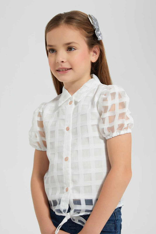 Redtag-White-Button-Front-Tie-Blouse-White-Category:Blouses,-Colour:White,-Deals:New-In,-EID,-Filter:Girls-(2-to-8-Yrs),-GIR-Blouses,-New-In-GIR-APL,-Non-Sale,-Section:Girls-(0-to-14Yrs),-W22O-Girls-2 to 8 Years