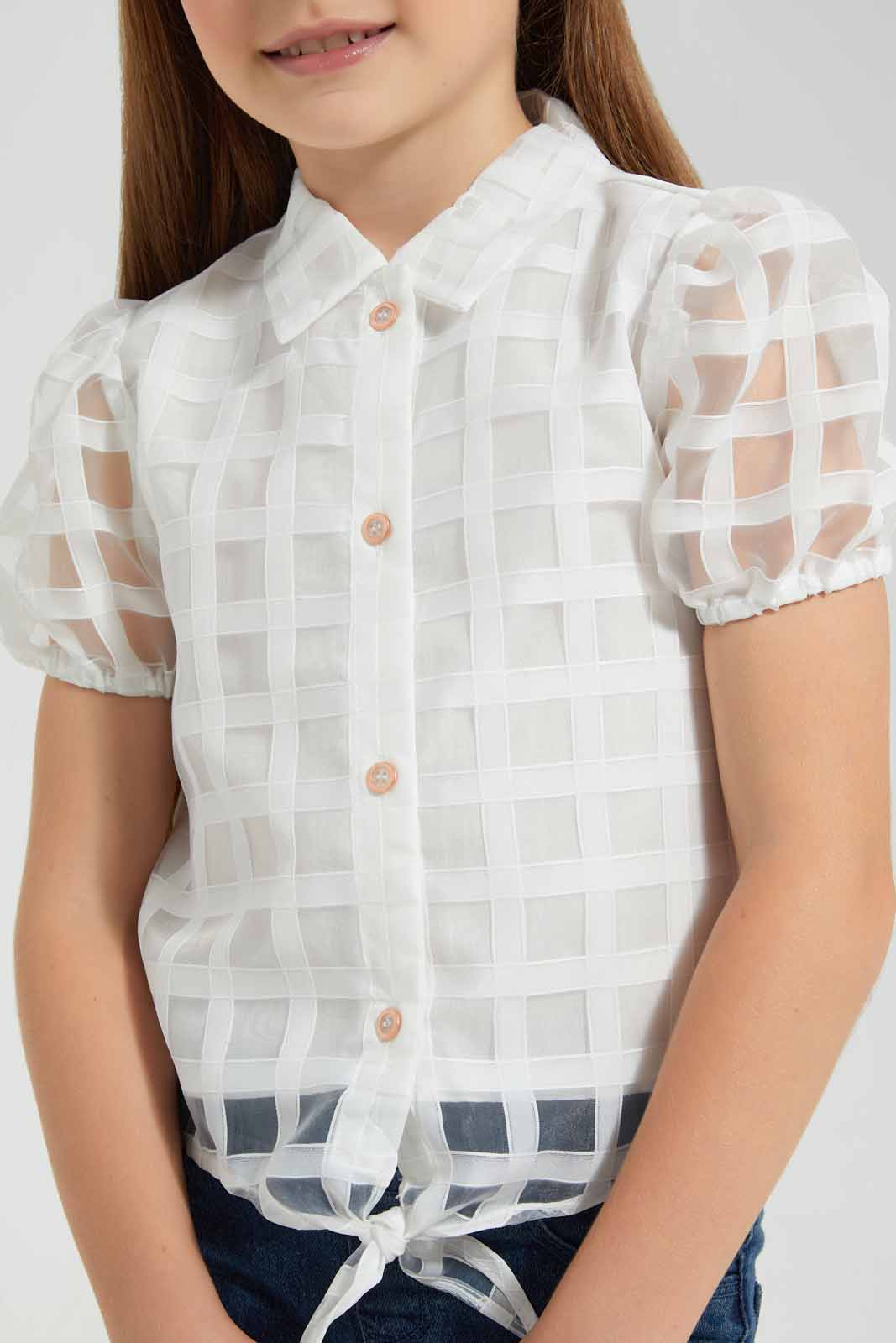 Redtag-White-Button-Front-Tie-Blouse-White-Category:Blouses,-Colour:White,-Deals:New-In,-EID,-Filter:Girls-(2-to-8-Yrs),-GIR-Blouses,-New-In-GIR-APL,-Non-Sale,-Section:Girls-(0-to-14Yrs),-W22O-Girls-2 to 8 Years
