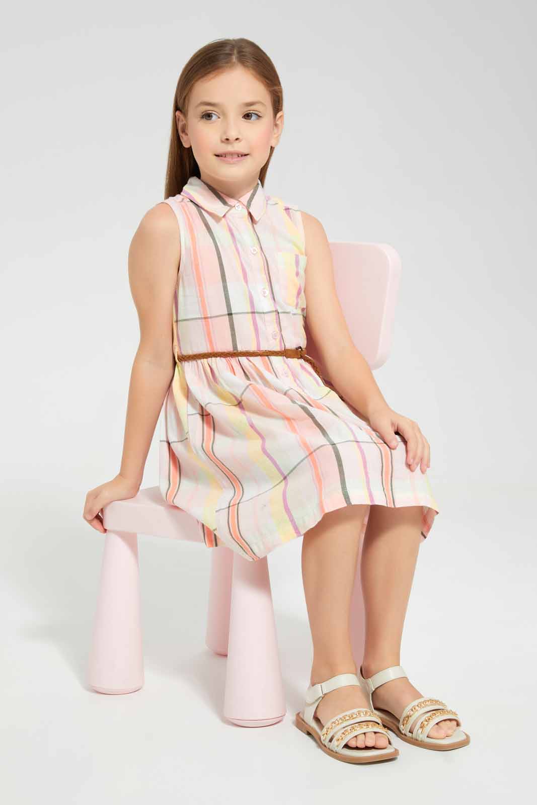 Redtag-Gold-Glitter-Plisses-Dress-Category:Dresses,-Colour:Gold,-Deals:New-In,-EID,-Filter:Girls-(2-to-8-Yrs),-GIR-Dresses,-New-In-GIR-APL,-Non-Sale,-Section:Girls-(0-to-14Yrs),-W22O-Girls-2 to 8 Years
