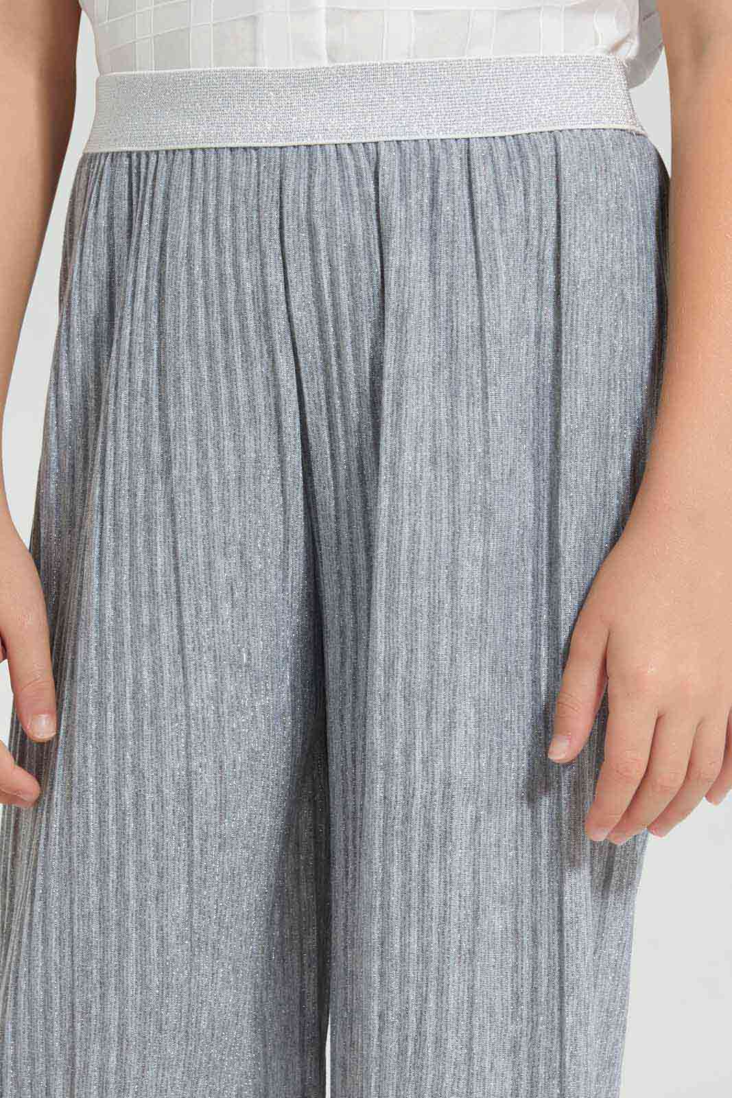 Redtag-Grey-Knit-Plisse-Pants-With-Glitter-Elasticated-Waistband-Category:Trousers,-Colour:Grey,-Deals:New-In,-EID,-Filter:Girls-(2-to-8-Yrs),-GIR-Trousers,-New-In-GIR-APL,-Non-Sale,-Section:Girls-(0-to-14Yrs),-W22O-Girls-2 to 8 Years