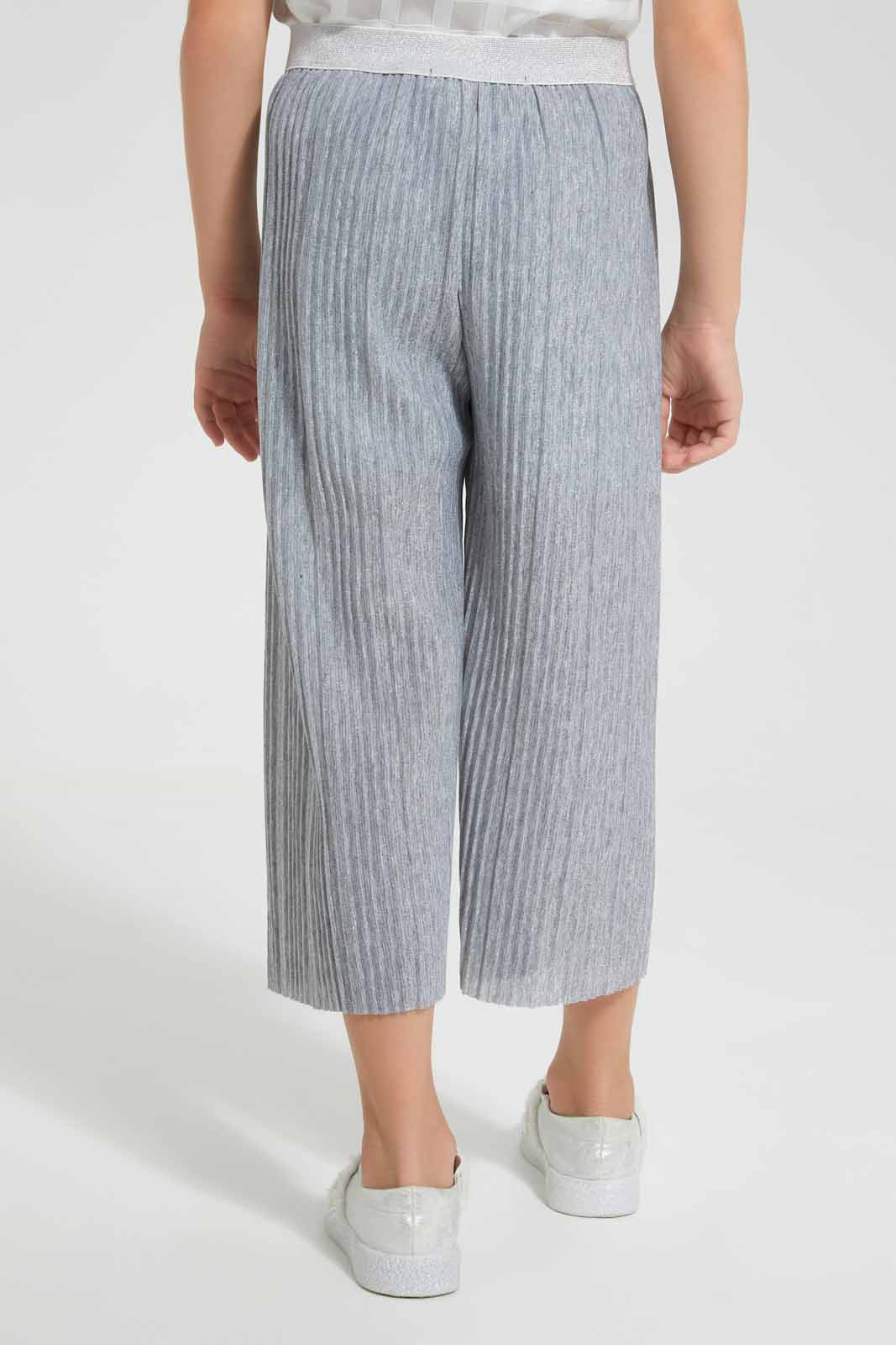 Redtag-Grey-Knit-Plisse-Pants-With-Glitter-Elasticated-Waistband-Category:Trousers,-Colour:Grey,-Deals:New-In,-EID,-Filter:Girls-(2-to-8-Yrs),-GIR-Trousers,-New-In-GIR-APL,-Non-Sale,-Section:Girls-(0-to-14Yrs),-W22O-Girls-2 to 8 Years
