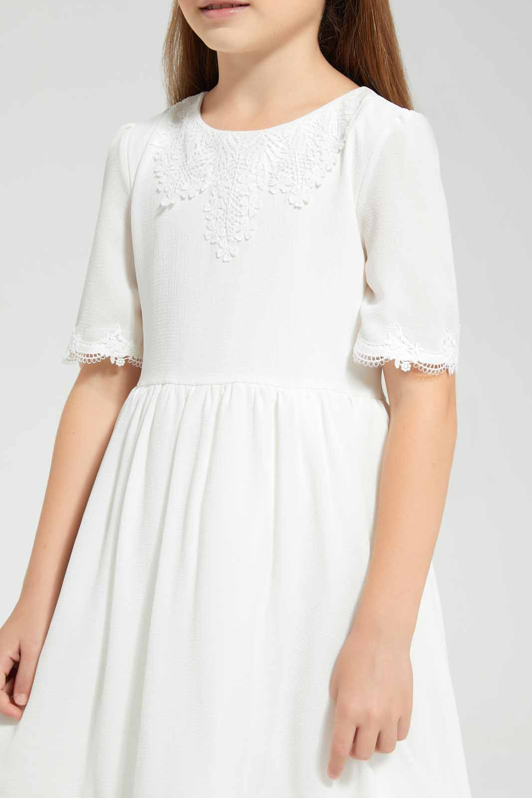 Redtag-White-Lace-Dress-Category:Dresses,-Colour:White,-Deals:New-In,-EID,-Filter:Girls-(2-to-8-Yrs),-GIR-Dresses,-New-In-GIR-APL,-Non-Sale,-Section:Girls-(0-to-14Yrs),-W22O-Girls-2 to 8 Years