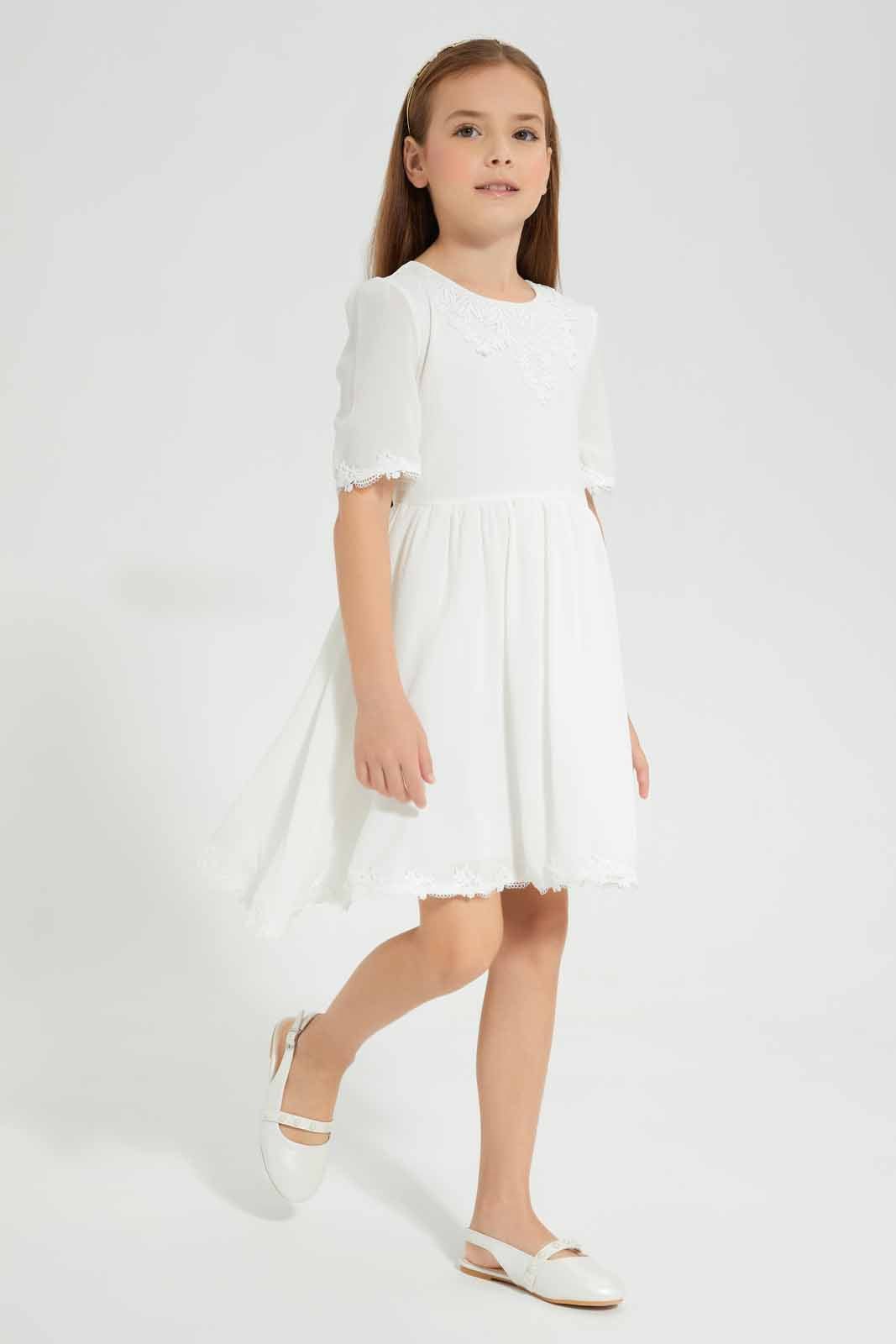 Redtag-White-Lace-Dress-Category:Dresses,-Colour:White,-Deals:New-In,-EID,-Filter:Girls-(2-to-8-Yrs),-GIR-Dresses,-New-In-GIR-APL,-Non-Sale,-Section:Girls-(0-to-14Yrs),-W22O-Girls-2 to 8 Years
