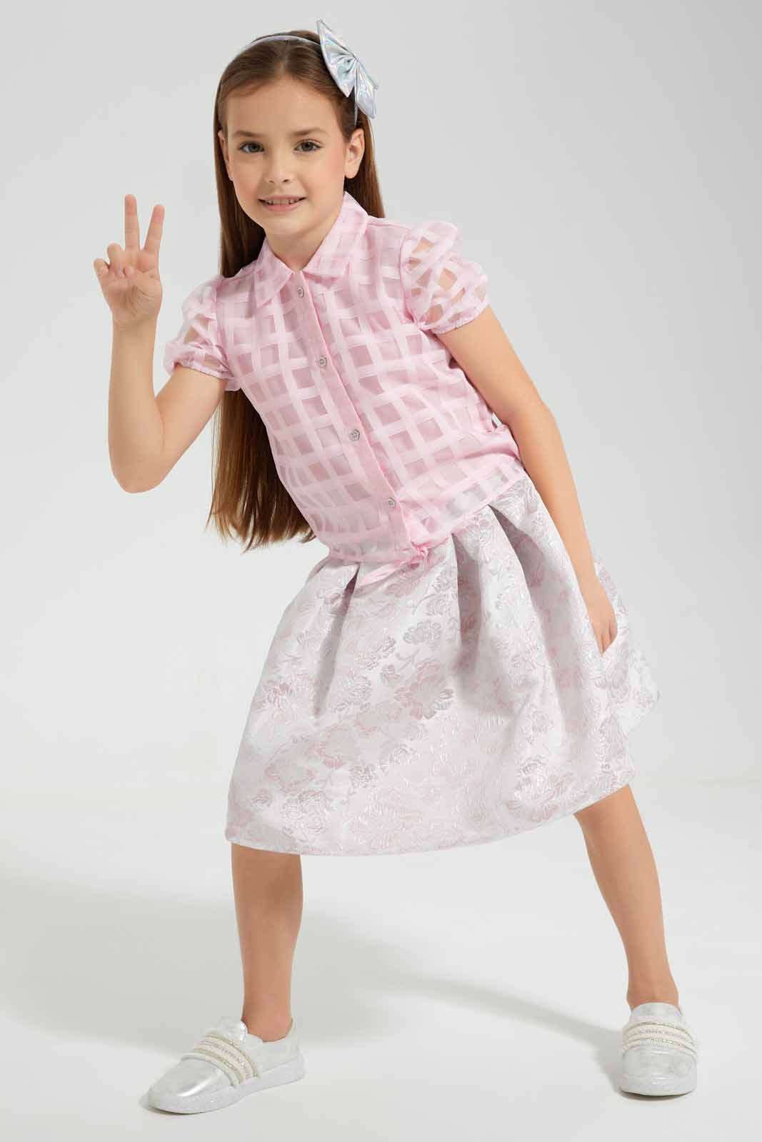 Redtag-Pink-Floral-Jag-Skirt-Category:Skirts,-Colour:Apricot,-Deals:New-In,-EID,-Filter:Girls-(2-to-8-Yrs),-GIR-Skirts,-New-In-GIR-APL,-Non-Sale,-Section:Girls-(0-to-14Yrs),-W22O-Girls-2 to 8 Years