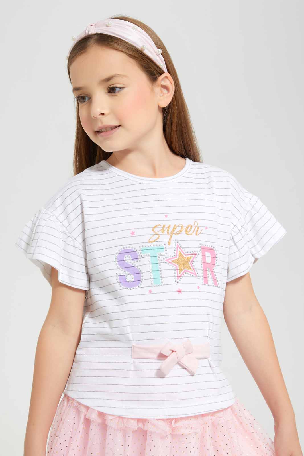 Redtag-White-Applique-Tee-With-Tulle-Skirt-Charcoal-Category:Sets,-Colour:White,-Deals:New-In,-EID,-Filter:Girls-(2-to-8-Yrs),-GIR-Sets,-New-In-GIR-APL,-Non-Sale,-Section:Girls-(0-to-14Yrs),-W22O-Girls-2 to 8 Years