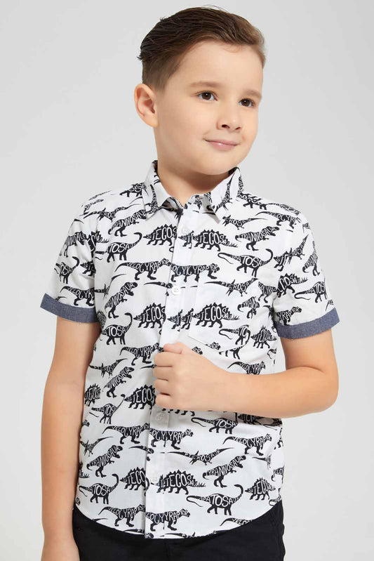 Redtag-White-Dino-Aop-SS-Shirt-BOY-Shirts,-Category:Shirts,-Colour:White,-Deals:New-In,-Filter:Boys-(2-to-8-Yrs),-New-In-BOY-APL,-Non-Sale,-Section:Boys-(0-to-14Yrs),-TBL,-W22O-Boys-2 to 8 Years