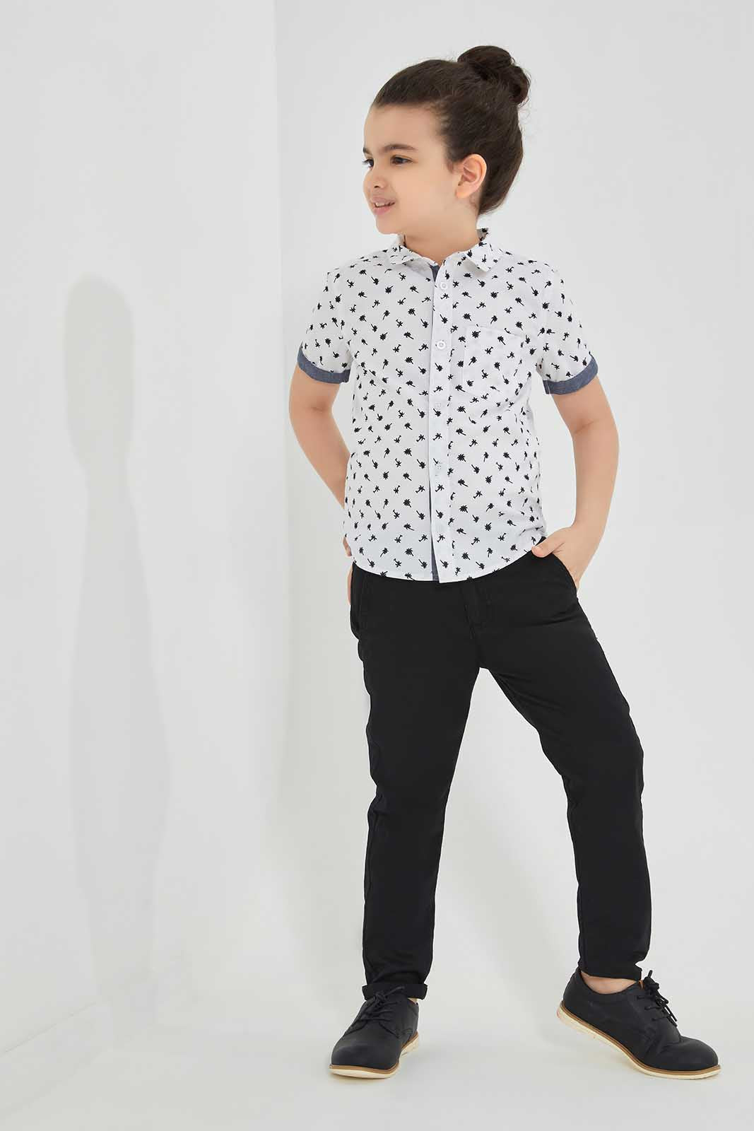 Redtag-White-Palm-Aop-SS-Shirt-BOY-Shirts,-Category:Shirts,-Colour:White,-Deals:New-In,-Filter:Boys-(2-to-8-Yrs),-New-In-BOY-APL,-Non-Sale,-Section:Boys-(0-to-14Yrs),-TBL,-W22O-Boys-2 to 8 Years