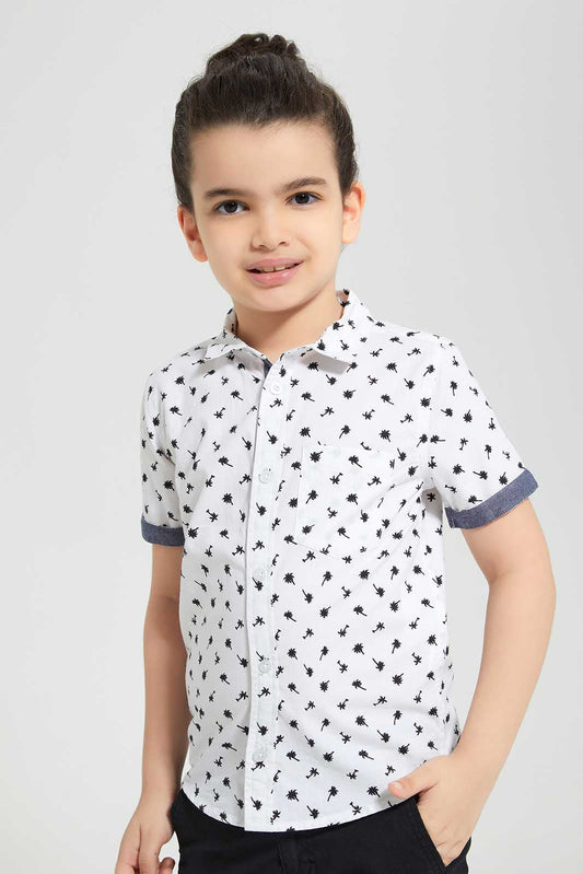 Redtag-White-Palm-Aop-SS-Shirt-BOY-Shirts,-Category:Shirts,-Colour:White,-Deals:New-In,-Filter:Boys-(2-to-8-Yrs),-New-In-BOY-APL,-Non-Sale,-Section:Boys-(0-to-14Yrs),-TBL,-W22O-Boys-2 to 8 Years