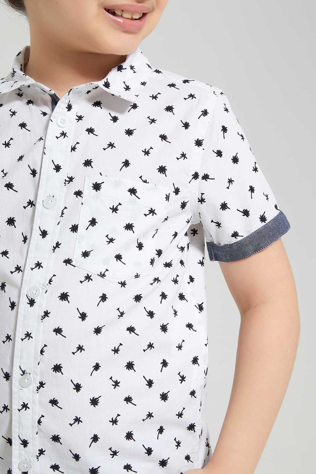 Redtag-White-Palm-Aop-SS-Shirt-BOY-Shirts,-Category:Shirts,-Colour:White,-Deals:New-In,-Filter:Boys-(2-to-8-Yrs),-New-In-BOY-APL,-Non-Sale,-Section:Boys-(0-to-14Yrs),-TBL,-W22O-Boys-2 to 8 Years