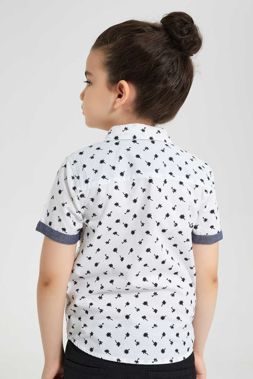 Redtag-White-Palm-Aop-SS-Shirt-BOY-Shirts,-Category:Shirts,-Colour:White,-Deals:New-In,-Filter:Boys-(2-to-8-Yrs),-New-In-BOY-APL,-Non-Sale,-Section:Boys-(0-to-14Yrs),-TBL,-W22O-Boys-2 to 8 Years