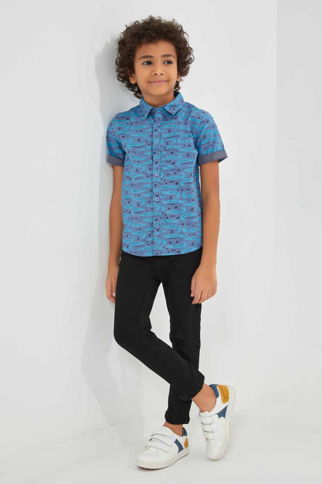 Redtag-Navy-Aop-SS-Shirt-BOY-Shirts,-Category:Shirts,-Colour:Navy,-Deals:New-In,-Filter:Boys-(2-to-8-Yrs),-New-In-BOY-APL,-Non-Sale,-Section:Boys-(0-to-14Yrs),-TBL,-W22O-Boys-2 to 8 Years