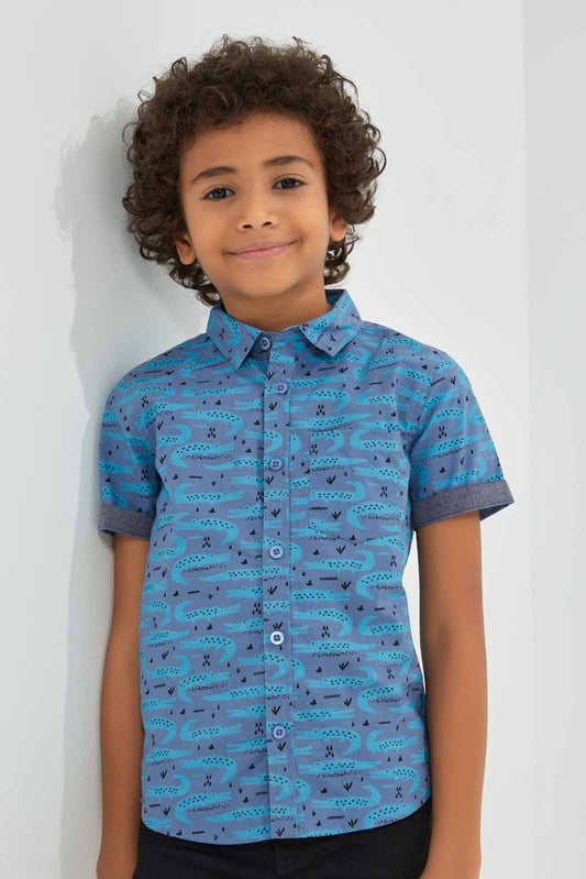 Redtag-Navy-Aop-SS-Shirt-BOY-Shirts,-Category:Shirts,-Colour:Navy,-Deals:New-In,-Filter:Boys-(2-to-8-Yrs),-New-In-BOY-APL,-Non-Sale,-Section:Boys-(0-to-14Yrs),-TBL,-W22O-Boys-2 to 8 Years