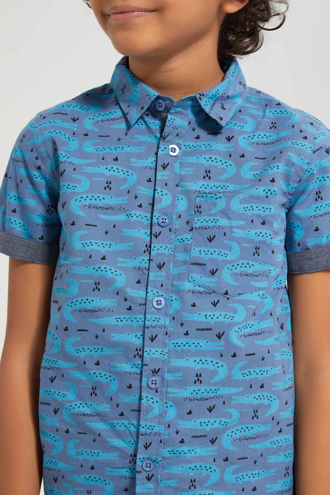 Redtag-Navy-Aop-SS-Shirt-BOY-Shirts,-Category:Shirts,-Colour:Navy,-Deals:New-In,-Filter:Boys-(2-to-8-Yrs),-New-In-BOY-APL,-Non-Sale,-Section:Boys-(0-to-14Yrs),-TBL,-W22O-Boys-2 to 8 Years