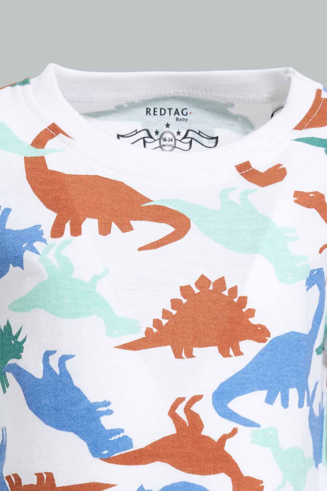 Redtag-White-Printed-Dino-Short-Slv-Tshirt-Category:T-Shirts,-Colour:White,-Deals:New-In,-Filter:Infant-Boys-(3-to-24-Mths),-INB-T-Shirts,-New-In-INB-APL,-Non-Sale,-Section:Boys-(0-to-14Yrs),-TBL,-W22O-Infant-Boys-3 to 24 Months