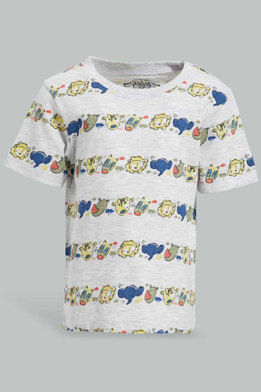 Redtag-Grey-Marl-Printed-Jungle-T-Shirt-Category:T-Shirts,-Colour:Grey,-Deals:New-In,-Filter:Infant-Boys-(3-to-24-Mths),-INB-T-Shirts,-New-In-INB-APL,-Non-Sale,-Section:Boys-(0-to-14Yrs),-TBL,-W22O-Infant-Boys-3 to 24 Months