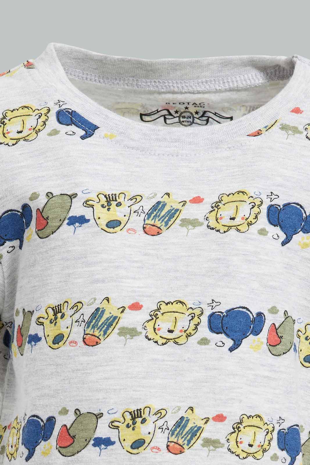 Redtag-Grey-Marl-Printed-Jungle-T-Shirt-Category:T-Shirts,-Colour:Grey,-Deals:New-In,-Filter:Infant-Boys-(3-to-24-Mths),-INB-T-Shirts,-New-In-INB-APL,-Non-Sale,-Section:Boys-(0-to-14Yrs),-TBL,-W22O-Infant-Boys-3 to 24 Months