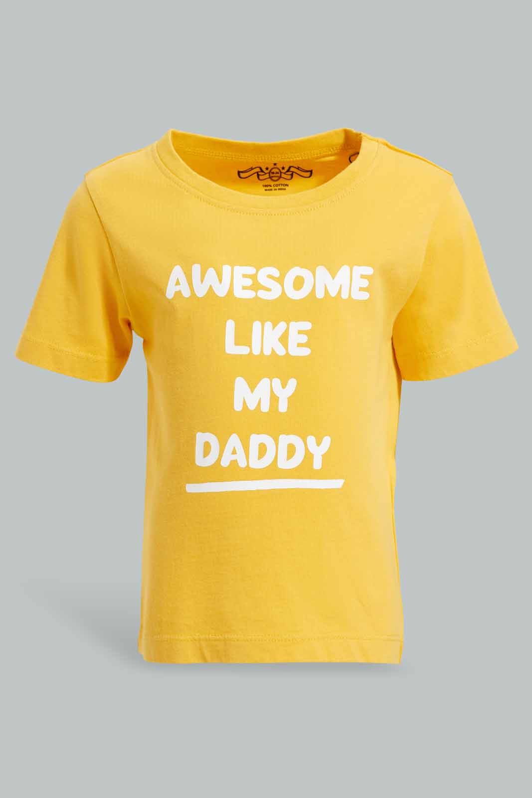 Redtag-Mustard-Awesome-Short-Sleeve-Tshirt-Category:T-Shirts,-Colour:Mustard,-Deals:New-In,-Filter:Infant-Boys-(3-to-24-Mths),-INB-T-Shirts,-New-In-INB-APL,-Non-Sale,-Section:Boys-(0-to-14Yrs),-TBL,-W22O-Infant-Boys-3 to 24 Months