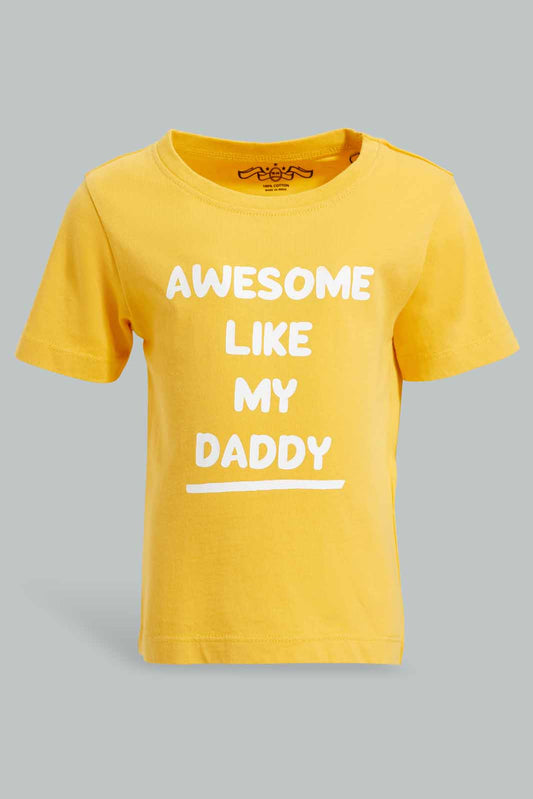 Redtag-Mustard-Awesome-Short-Sleeve-Tshirt-Category:T-Shirts,-Colour:Mustard,-Deals:New-In,-Filter:Infant-Boys-(3-to-24-Mths),-INB-T-Shirts,-New-In-INB-APL,-Non-Sale,-Section:Boys-(0-to-14Yrs),-TBL,-W22O-Infant-Boys-3 to 24 Months