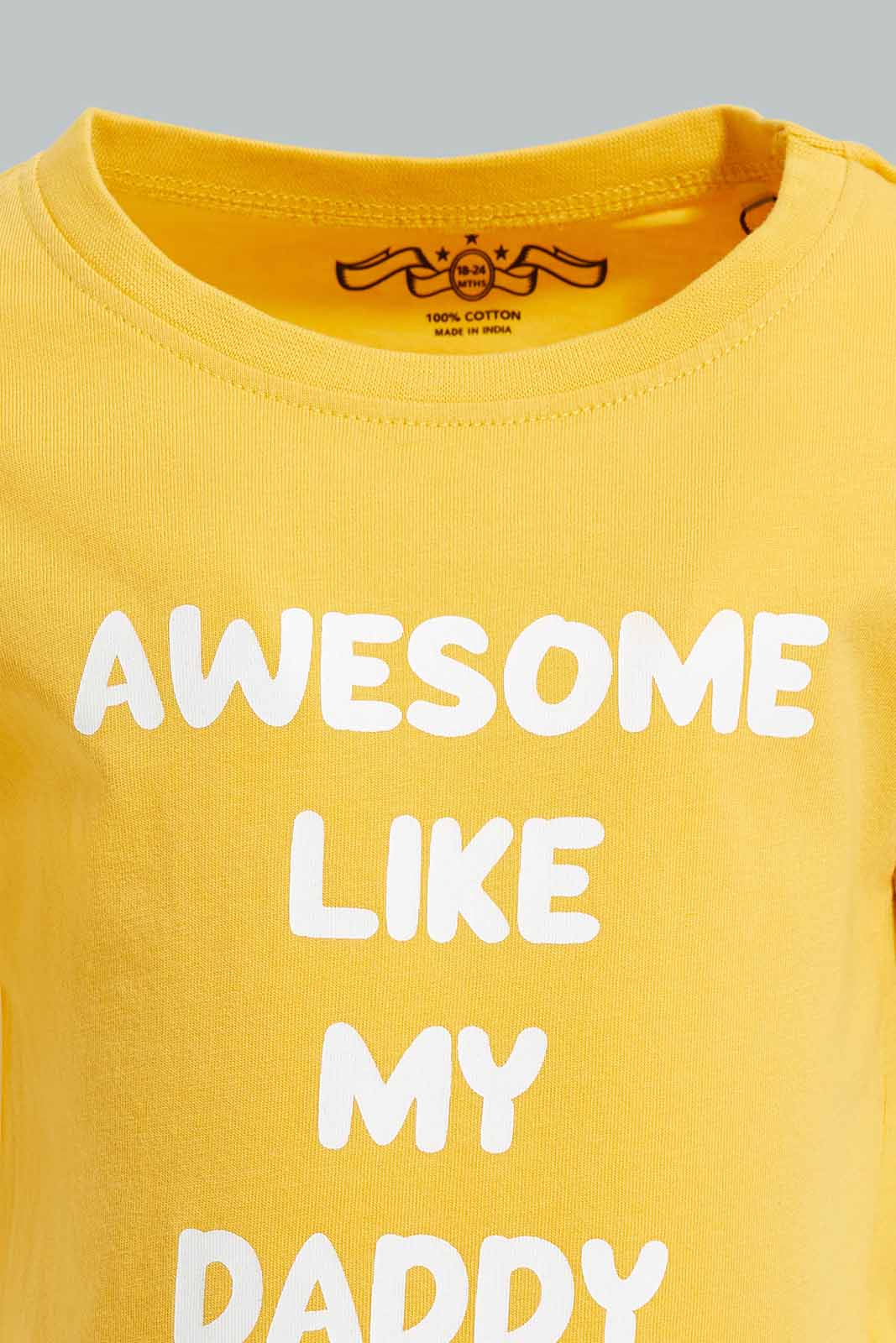 Redtag-Mustard-Awesome-Short-Sleeve-Tshirt-Category:T-Shirts,-Colour:Mustard,-Deals:New-In,-Filter:Infant-Boys-(3-to-24-Mths),-INB-T-Shirts,-New-In-INB-APL,-Non-Sale,-Section:Boys-(0-to-14Yrs),-TBL,-W22O-Infant-Boys-3 to 24 Months
