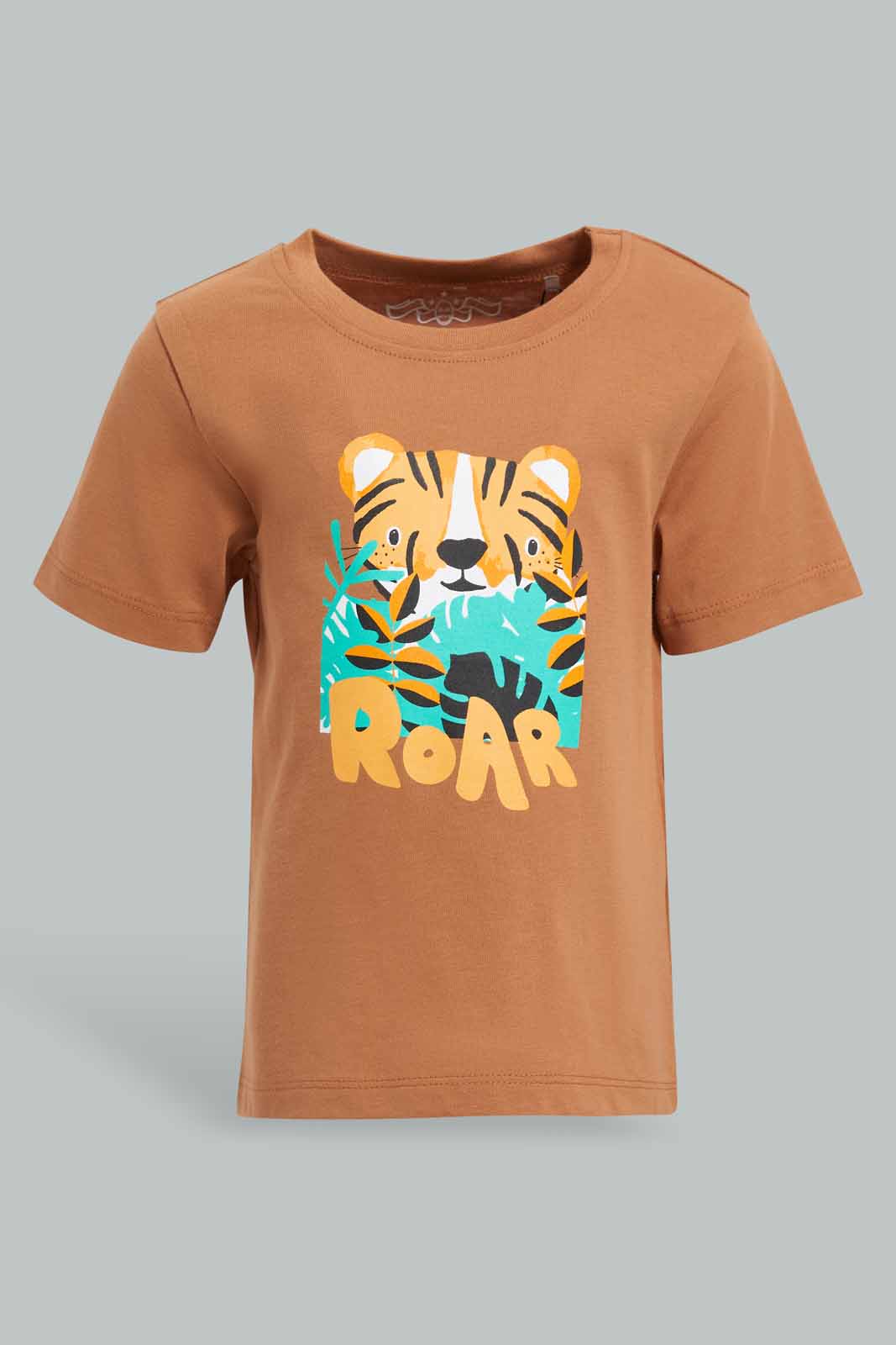 Redtag-Rust-Lion-Graphic-Short-Sleeve-Tshirt-Category:T-Shirts,-Colour:Orange,-Deals:New-In,-Filter:Infant-Boys-(3-to-24-Mths),-INB-T-Shirts,-New-In-INB-APL,-Non-Sale,-Section:Boys-(0-to-14Yrs),-TBL,-W22O-Infant-Boys-3 to 24 Months