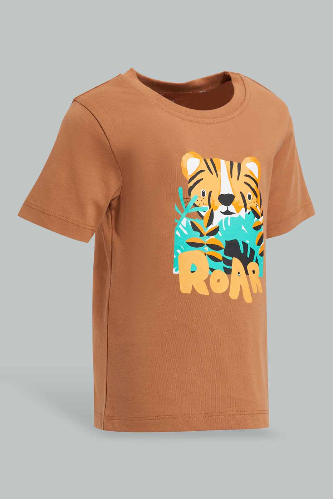 Redtag-Rust-Lion-Graphic-Short-Sleeve-Tshirt-Category:T-Shirts,-Colour:Orange,-Deals:New-In,-Filter:Infant-Boys-(3-to-24-Mths),-INB-T-Shirts,-New-In-INB-APL,-Non-Sale,-Section:Boys-(0-to-14Yrs),-TBL,-W22O-Infant-Boys-3 to 24 Months