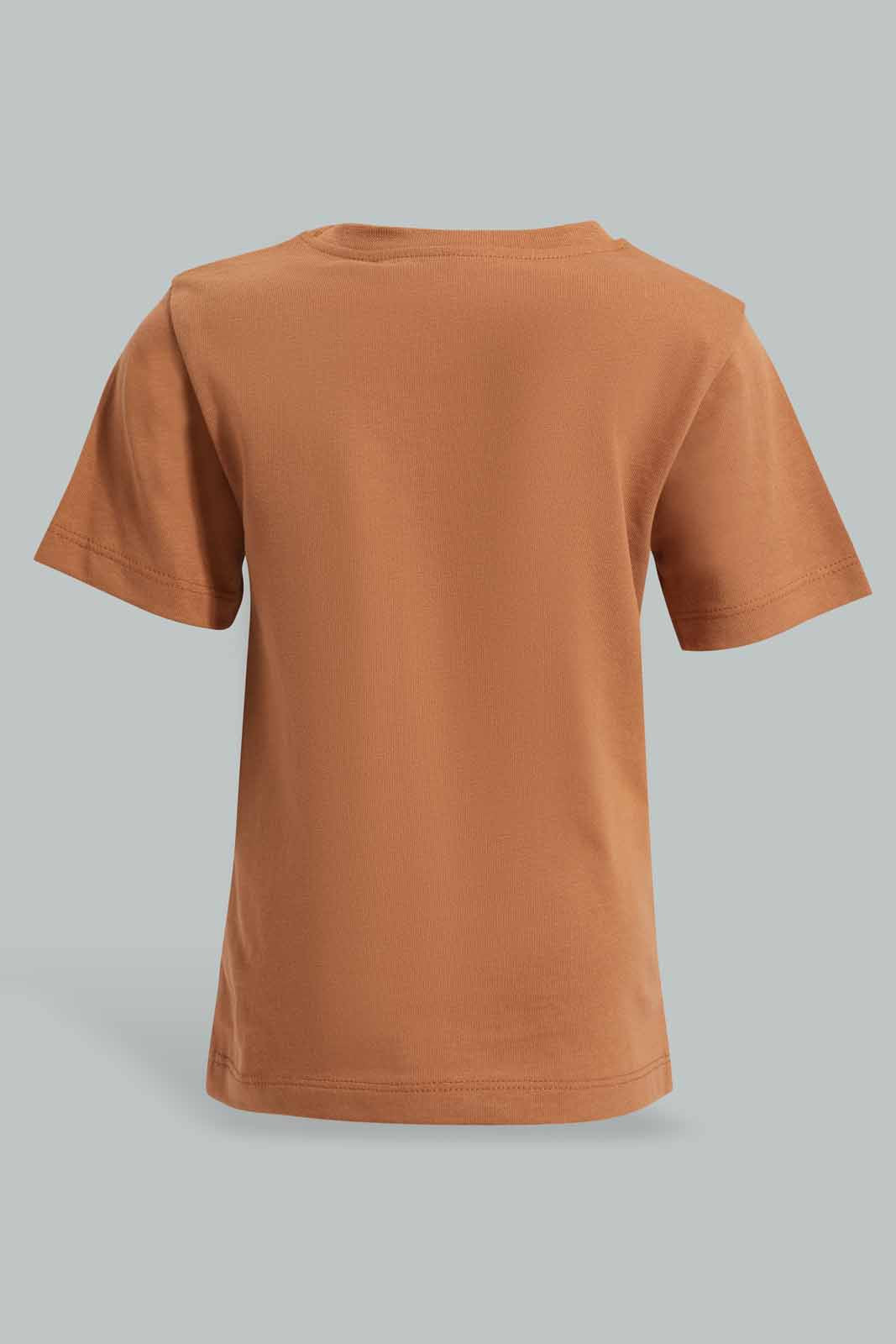 Redtag-Rust-Lion-Graphic-Short-Sleeve-Tshirt-Category:T-Shirts,-Colour:Orange,-Deals:New-In,-Filter:Infant-Boys-(3-to-24-Mths),-INB-T-Shirts,-New-In-INB-APL,-Non-Sale,-Section:Boys-(0-to-14Yrs),-TBL,-W22O-Infant-Boys-3 to 24 Months