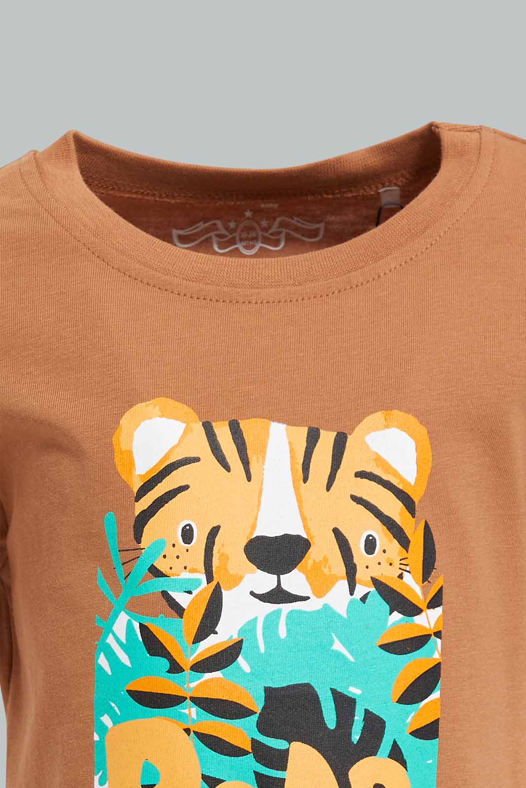 Redtag-Rust-Lion-Graphic-Short-Sleeve-Tshirt-Category:T-Shirts,-Colour:Orange,-Deals:New-In,-Filter:Infant-Boys-(3-to-24-Mths),-INB-T-Shirts,-New-In-INB-APL,-Non-Sale,-Section:Boys-(0-to-14Yrs),-TBL,-W22O-Infant-Boys-3 to 24 Months