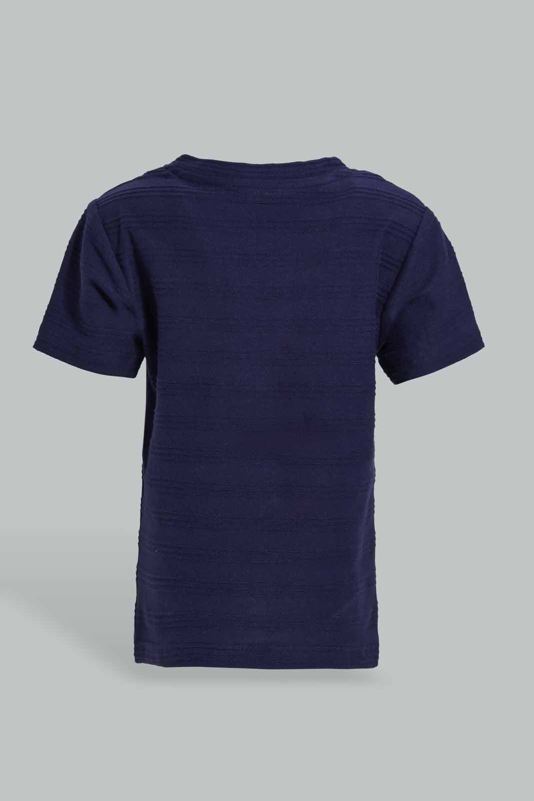 Redtag-Navy-Jacquard-T-Shirt-Category:T-Shirts,-Colour:Navy,-Deals:New-In,-Filter:Infant-Boys-(3-to-24-Mths),-INB-T-Shirts,-New-In-INB-APL,-Non-Sale,-Section:Boys-(0-to-14Yrs),-TBL,-W22O-Infant-Boys-