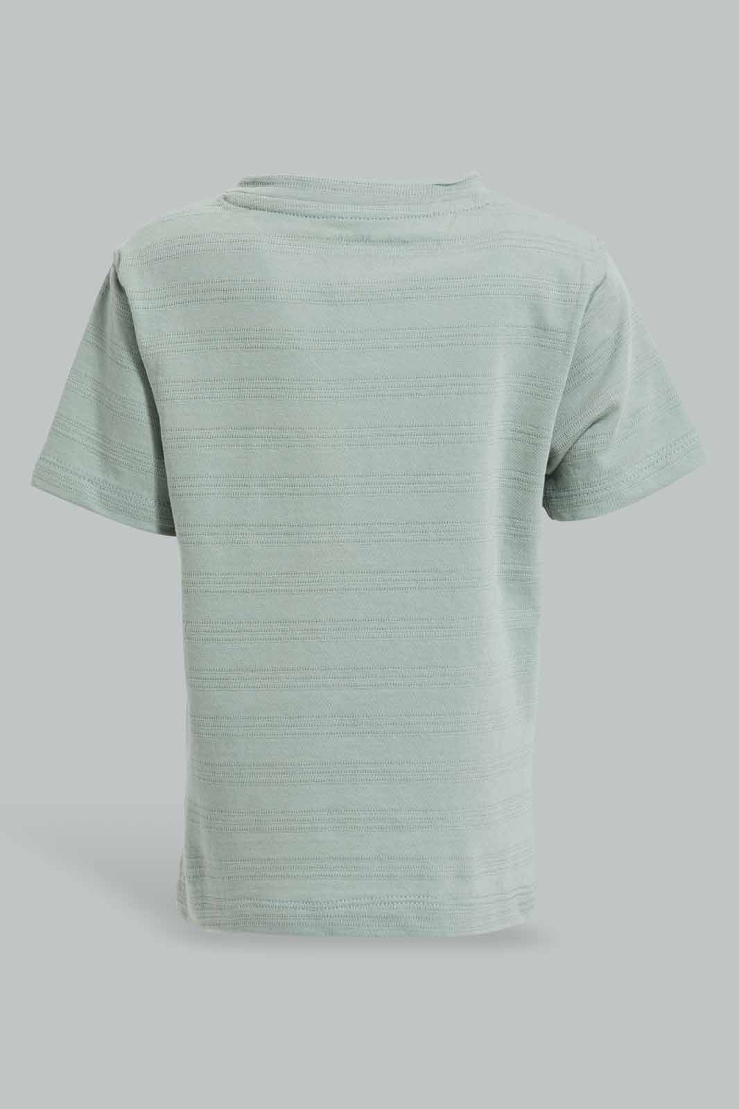 Redtag-Green-Jacquard-T-Shirt-Category:T-Shirts,-Colour:Green,-Deals:New-In,-Filter:Infant-Boys-(3-to-24-Mths),-INB-T-Shirts,-New-In-INB,-Non-Sale,-Section:Boys-(0-to-14Yrs),-TBL,-W22O-Infant-Boys-3 to 24 Months