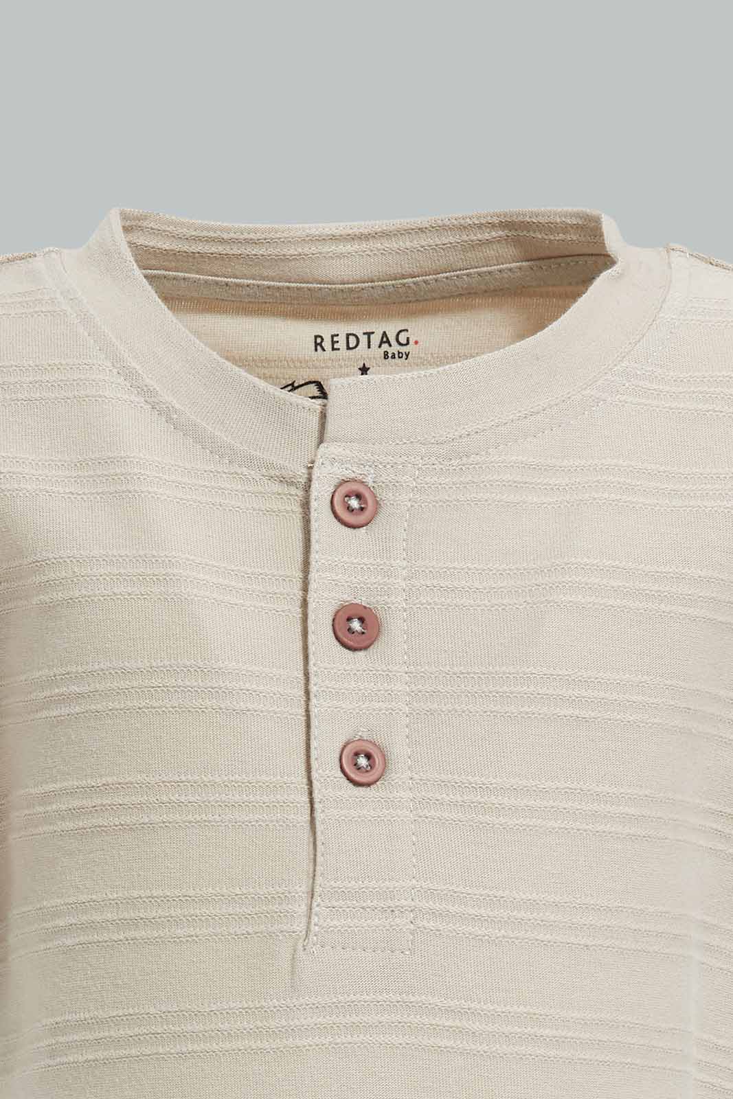 Redtag-Stone-Jacquard-T-Shirt-Category:T-Shirts,-Colour:Beige,-Deals:New-In,-Filter:Infant-Boys-(3-to-24-Mths),-INB-T-Shirts,-New-In-INB-APL,-Non-Sale,-Section:Boys-(0-to-14Yrs),-TBL,-W22O-Infant-Boys-3 to 24 Months