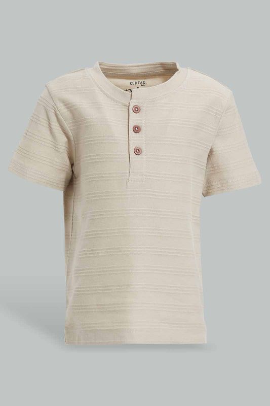 Redtag-Stone-Jacquard-T-Shirt-Category:T-Shirts,-Colour:Beige,-Deals:New-In,-Filter:Infant-Boys-(3-to-24-Mths),-INB-T-Shirts,-New-In-INB-APL,-Non-Sale,-Section:Boys-(0-to-14Yrs),-TBL,-W22O-Infant-Boys-3 to 24 Months