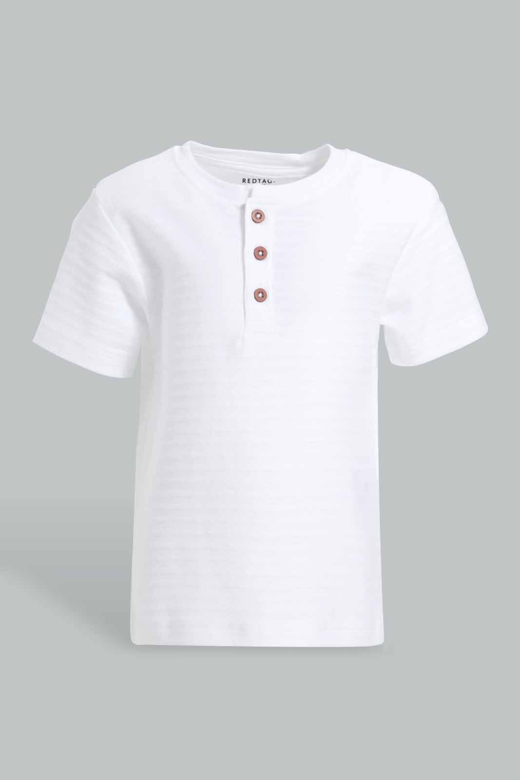 Redtag-White-Jacquard-T-Shirt-Category:T-Shirts,-Colour:White,-Deals:New-In,-Filter:Infant-Boys-(3-to-24-Mths),-INB-T-Shirts,-New-In-INB-APL,-Non-Sale,-Section:Boys-(0-to-14Yrs),-TBL,-W22O-Infant-Boys-