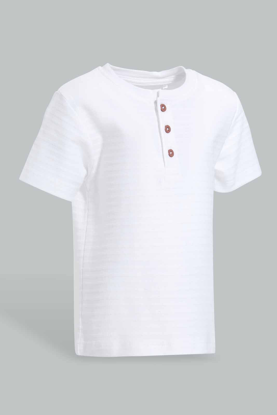 Redtag-White-Jacquard-T-Shirt-Category:T-Shirts,-Colour:White,-Deals:New-In,-Filter:Infant-Boys-(3-to-24-Mths),-INB-T-Shirts,-New-In-INB-APL,-Non-Sale,-Section:Boys-(0-to-14Yrs),-TBL,-W22O-Infant-Boys-