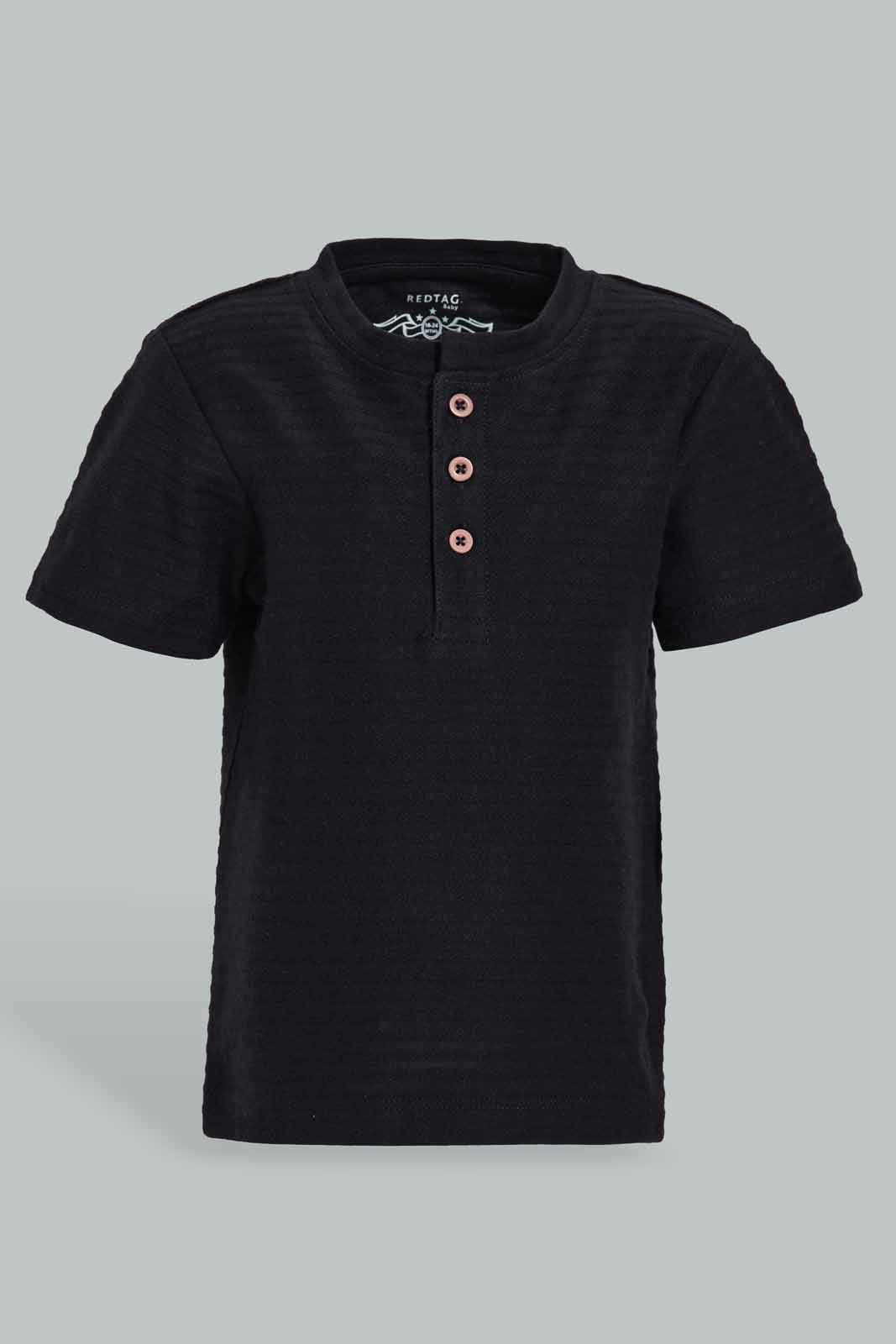 Redtag-Black-Jacquard-T-Shirt-Category:T-Shirts,-Colour:Black,-Deals:New-In,-Filter:Infant-Boys-(3-to-24-Mths),-INB-T-Shirts,-New-In-INB-APL,-Non-Sale,-Section:Boys-(0-to-14Yrs),-TBL,-W22O-Infant-Boys-3 to 24 Months