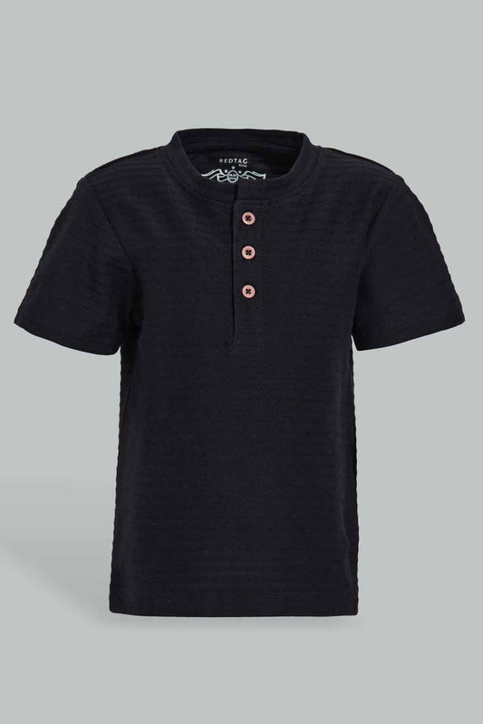 Redtag-Black-Jacquard-T-Shirt-Category:T-Shirts,-Colour:Black,-Deals:New-In,-Filter:Infant-Boys-(3-to-24-Mths),-INB-T-Shirts,-New-In-INB-APL,-Non-Sale,-Section:Boys-(0-to-14Yrs),-TBL,-W22O-Infant-Boys-3 to 24 Months