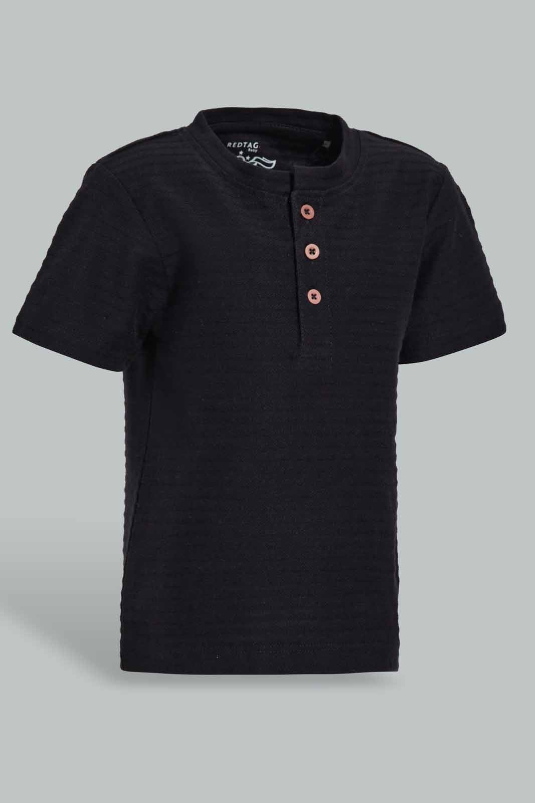Redtag-Black-Jacquard-T-Shirt-Category:T-Shirts,-Colour:Black,-Deals:New-In,-Filter:Infant-Boys-(3-to-24-Mths),-INB-T-Shirts,-New-In-INB-APL,-Non-Sale,-Section:Boys-(0-to-14Yrs),-TBL,-W22O-Infant-Boys-3 to 24 Months