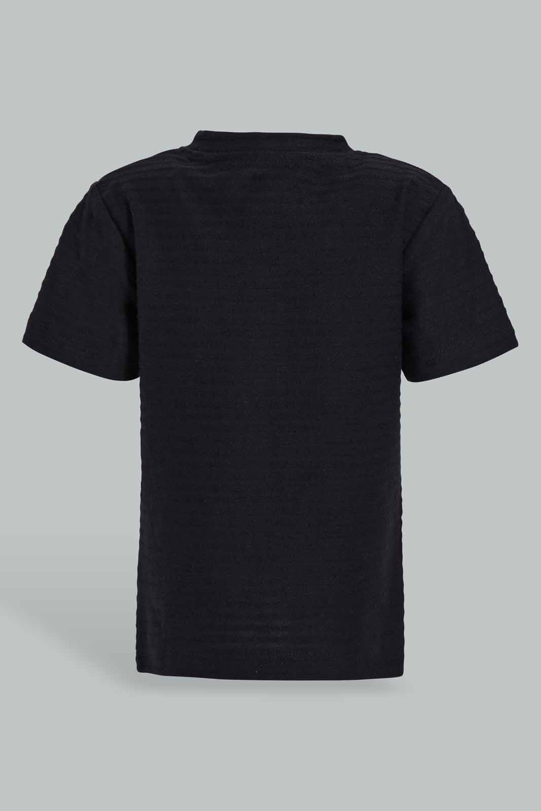 Redtag-Black-Jacquard-T-Shirt-Category:T-Shirts,-Colour:Black,-Deals:New-In,-Filter:Infant-Boys-(3-to-24-Mths),-INB-T-Shirts,-New-In-INB-APL,-Non-Sale,-Section:Boys-(0-to-14Yrs),-TBL,-W22O-Infant-Boys-3 to 24 Months