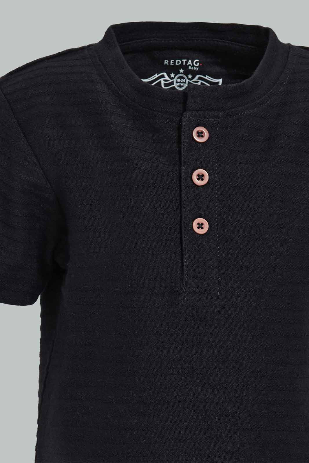 Redtag-Black-Jacquard-T-Shirt-Category:T-Shirts,-Colour:Black,-Deals:New-In,-Filter:Infant-Boys-(3-to-24-Mths),-INB-T-Shirts,-New-In-INB-APL,-Non-Sale,-Section:Boys-(0-to-14Yrs),-TBL,-W22O-Infant-Boys-3 to 24 Months