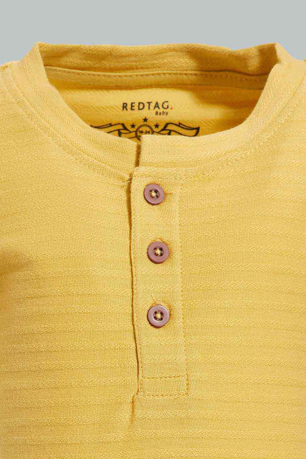 Redtag-Rattan-Jacquard-T-Shirt-Category:T-Shirts,-Colour:Mustard,-Deals:New-In,-Filter:Infant-Boys-(3-to-24-Mths),-INB-T-Shirts,-New-In-INB-APL,-Non-Sale,-Section:Boys-(0-to-14Yrs),-TBL,-W22O-Infant-Boys-3 to 24 Months
