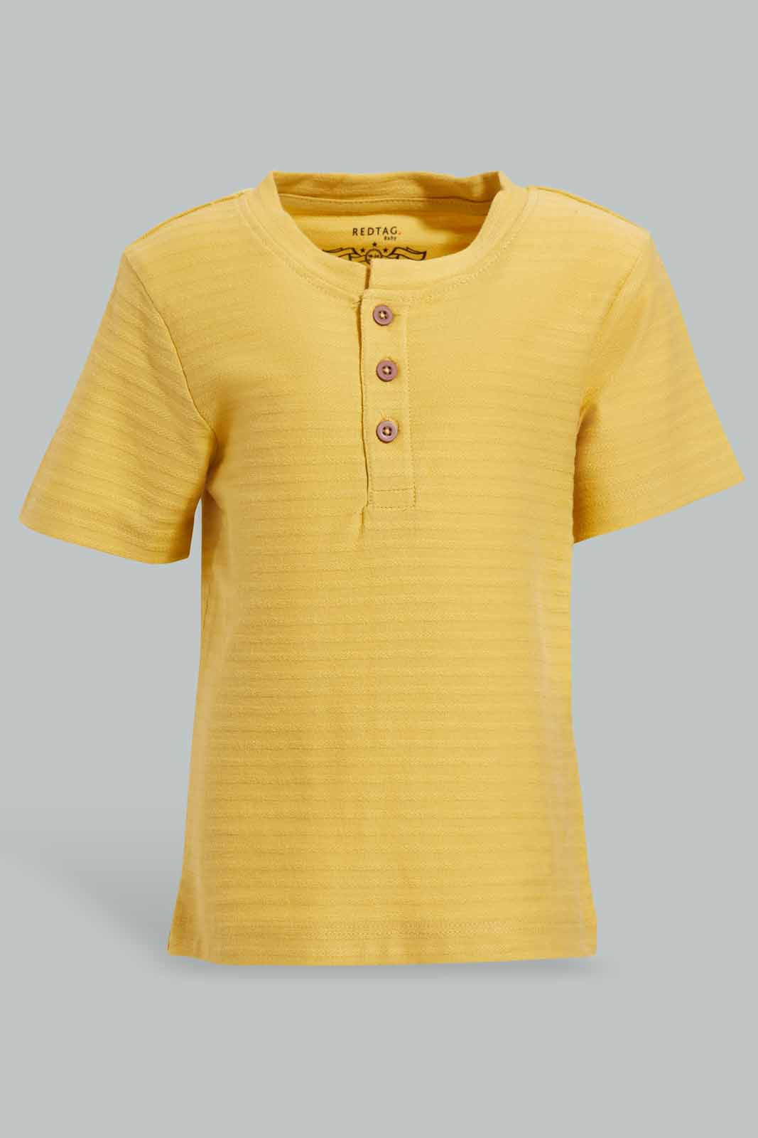 Redtag-Rattan-Jacquard-T-Shirt-Category:T-Shirts,-Colour:Mustard,-Deals:New-In,-Filter:Infant-Boys-(3-to-24-Mths),-INB-T-Shirts,-New-In-INB-APL,-Non-Sale,-Section:Boys-(0-to-14Yrs),-TBL,-W22O-Infant-Boys-3 to 24 Months