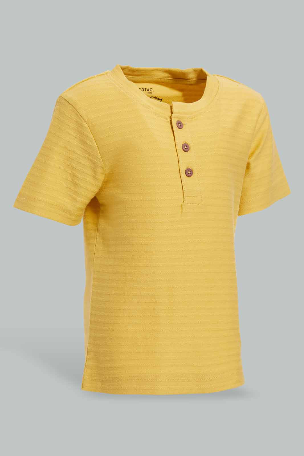 Redtag-Rattan-Jacquard-T-Shirt-Category:T-Shirts,-Colour:Mustard,-Deals:New-In,-Filter:Infant-Boys-(3-to-24-Mths),-INB-T-Shirts,-New-In-INB-APL,-Non-Sale,-Section:Boys-(0-to-14Yrs),-TBL,-W22O-Infant-Boys-3 to 24 Months