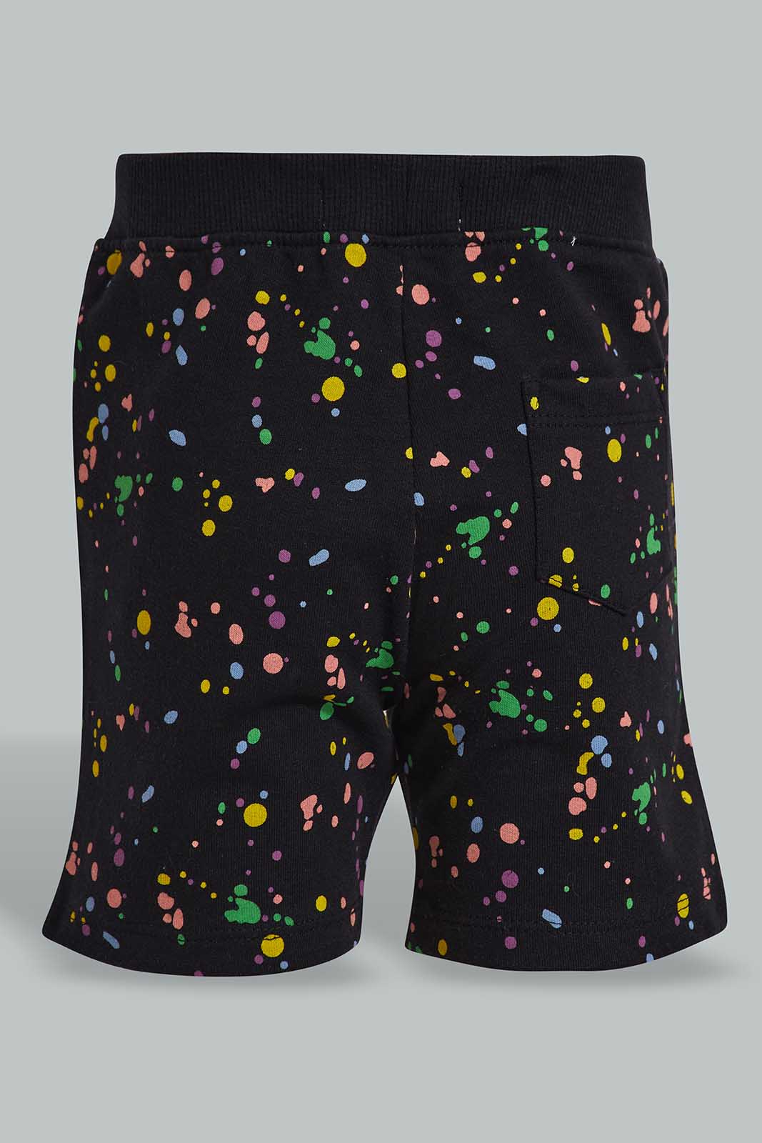 Redtag-Black-Paint-Splash-Active-Short-Category:Shorts,-Colour:Black,-Deals:New-In,-Filter:Infant-Boys-(3-to-24-Mths),-INB-Shorts,-New-In-INB-APL,-Non-Sale,-Section:Boys-(0-to-14Yrs),-TBL,-W22O-Infant-Boys-3 to 24 Months