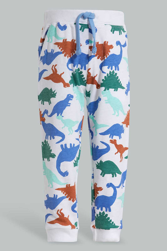 Redtag-White-Dino-Printed-Knit-Jogger-Category:Joggers,-Colour:White,-Deals:New-In,-Filter:Infant-Boys-(3-to-24-Mths),-INB-Joggers,-New-In-INB-APL,-Non-Sale,-Section:Boys-(0-to-14Yrs),-TBL,-W22O-Infant-Boys-3 to 24 Months