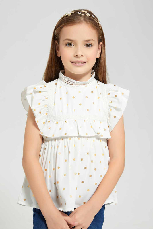 Redtag-White-Foil-Ruffle-Blouse-Category:Blouses,-Colour:White,-Deals:New-In,-EID,-Filter:Girls-(2-to-8-Yrs),-GIR-Blouses,-New-In-GIR-APL,-Non-Sale,-Section:Girls-(0-to-14Yrs),-W22O-Girls-2 to 8 Years