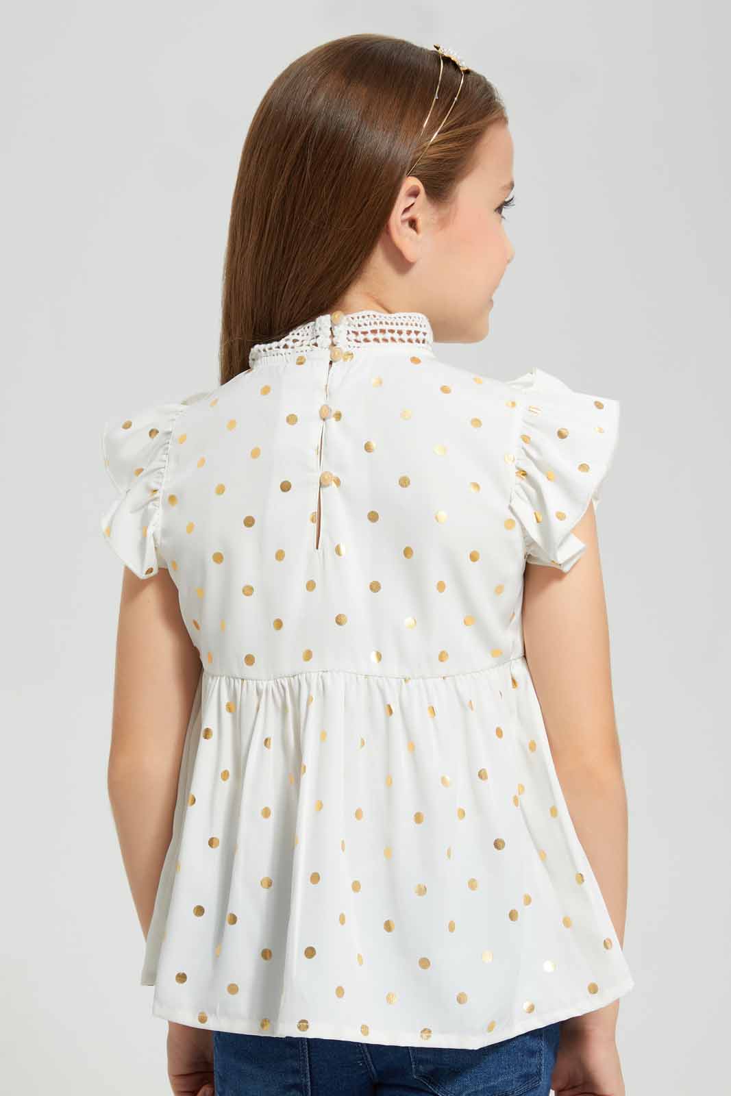 Redtag-White-Foil-Ruffle-Blouse-Category:Blouses,-Colour:White,-Deals:New-In,-EID,-Filter:Girls-(2-to-8-Yrs),-GIR-Blouses,-New-In-GIR-APL,-Non-Sale,-Section:Girls-(0-to-14Yrs),-W22O-Girls-2 to 8 Years