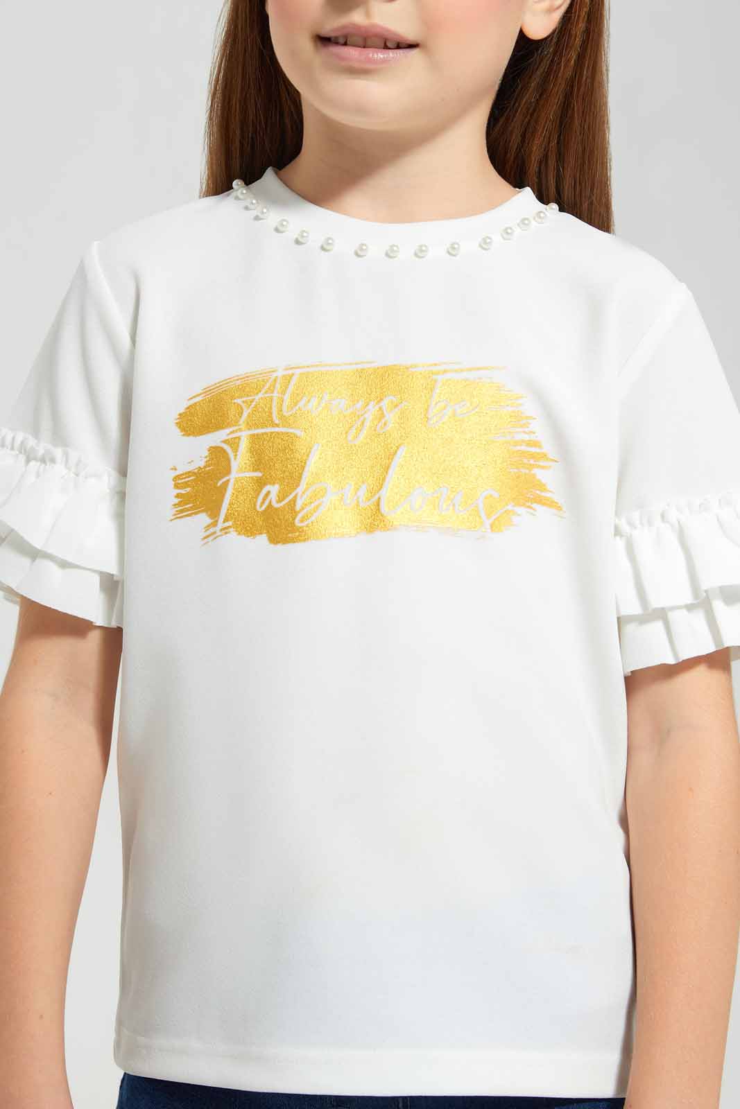 Redtag-Cream-Ruffle-Sleeve-Crepe-Blouse-Category:Blouses,-Colour:Cream,-Deals:New-In,-EID,-Filter:Girls-(2-to-8-Yrs),-GIR-Blouses,-New-In-GIR-APL,-Non-Sale,-Section:Girls-(0-to-14Yrs),-W22O-Girls-2 to 8 Years